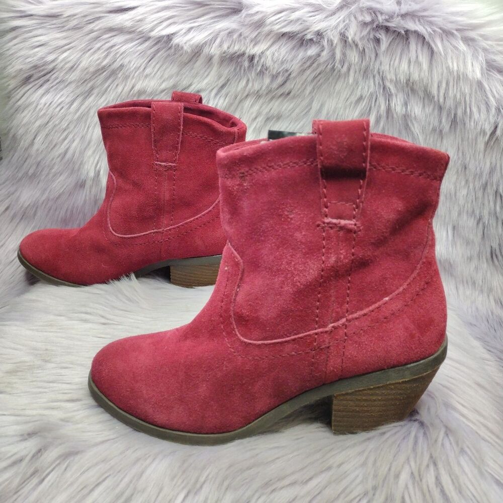 Call It Spring Dark Red Suede Leather Ankle Cowboy Boots Booties Womens Size 7